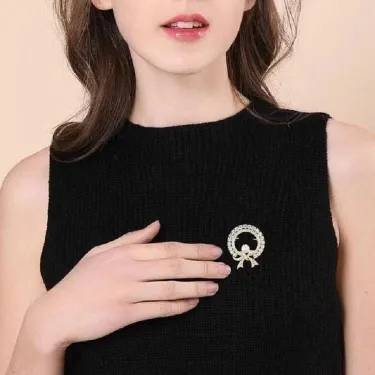  Crystal Pearl Cute Bowknot Brooch Pin